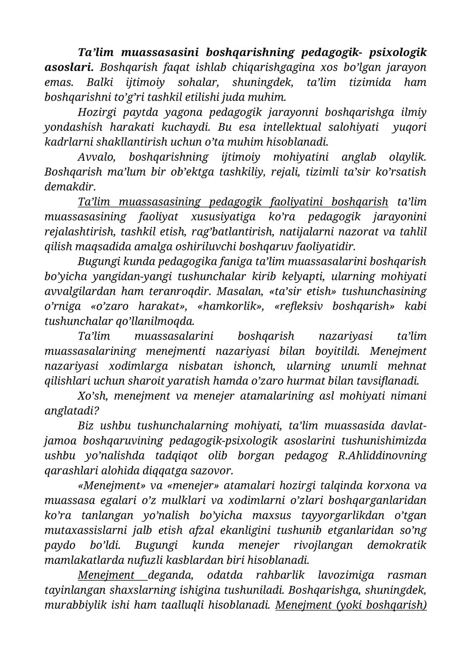Ta’lim muassasasini boshqarishning pedagogik- psixologik asoslari 2