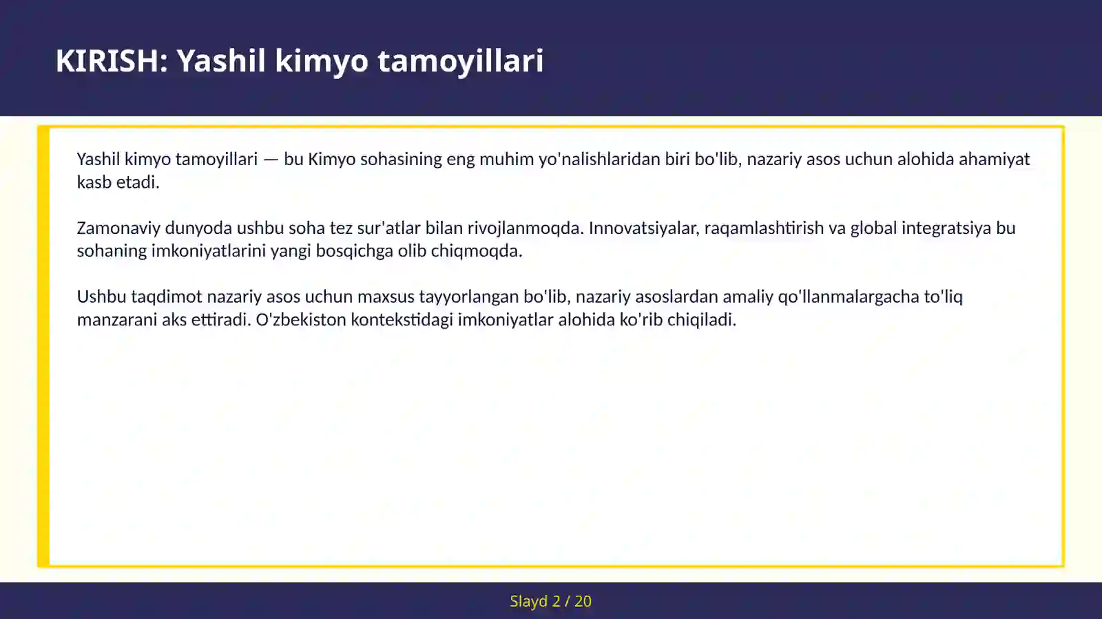 YASHIL KIMYO TAMOYILLARI 2