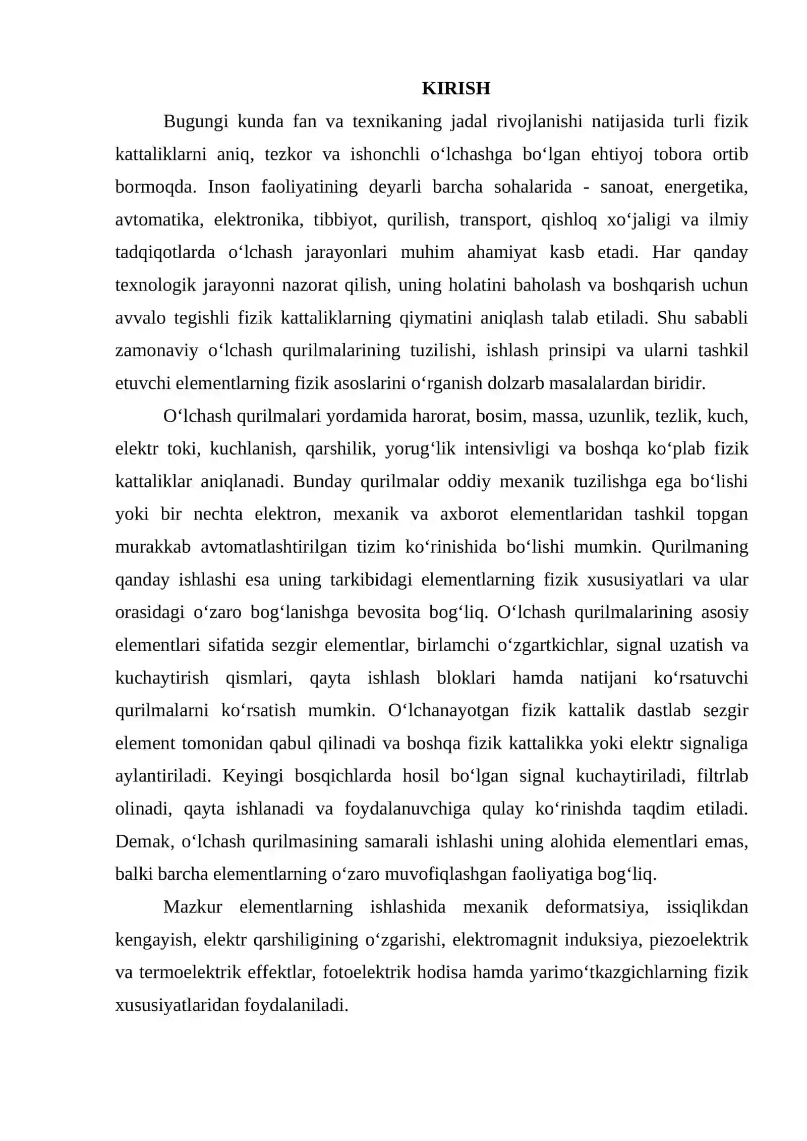 O‘lchash qurilmalarining elementlari tuzilishining fizik asoslari va ular orasidagi bog‘lanish 2