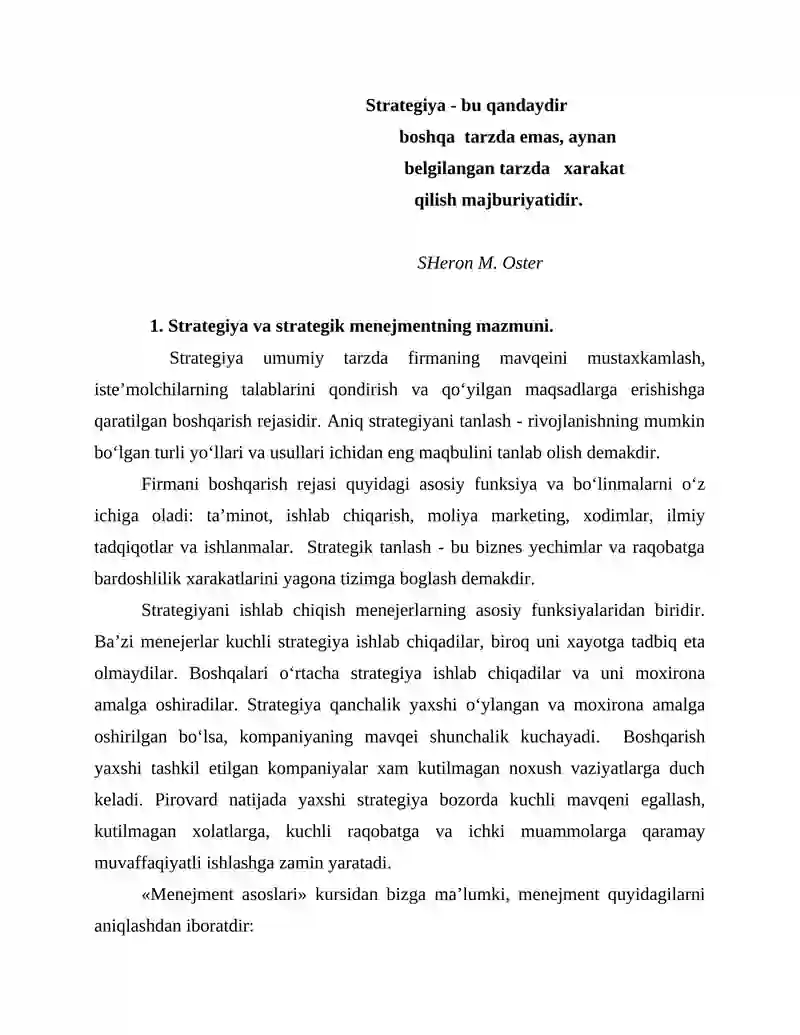 Strategiya yaratishda va qayta ishlash arayonida menejerning vazifalari 2