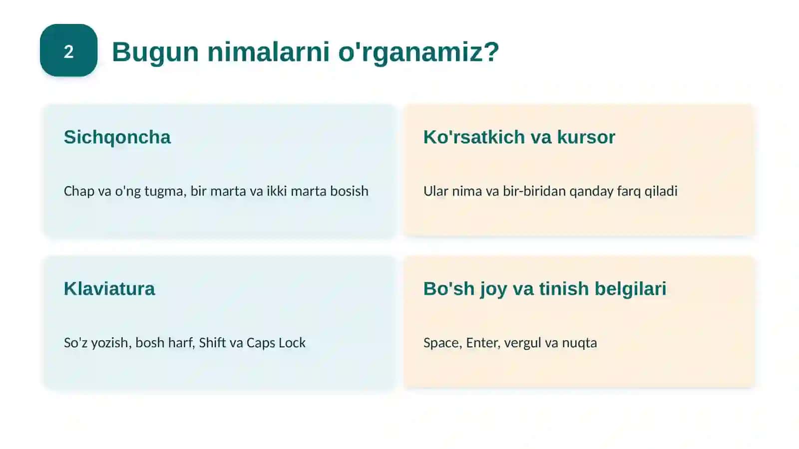 Sichqonchadan va klaviaturadan foydalanish 2