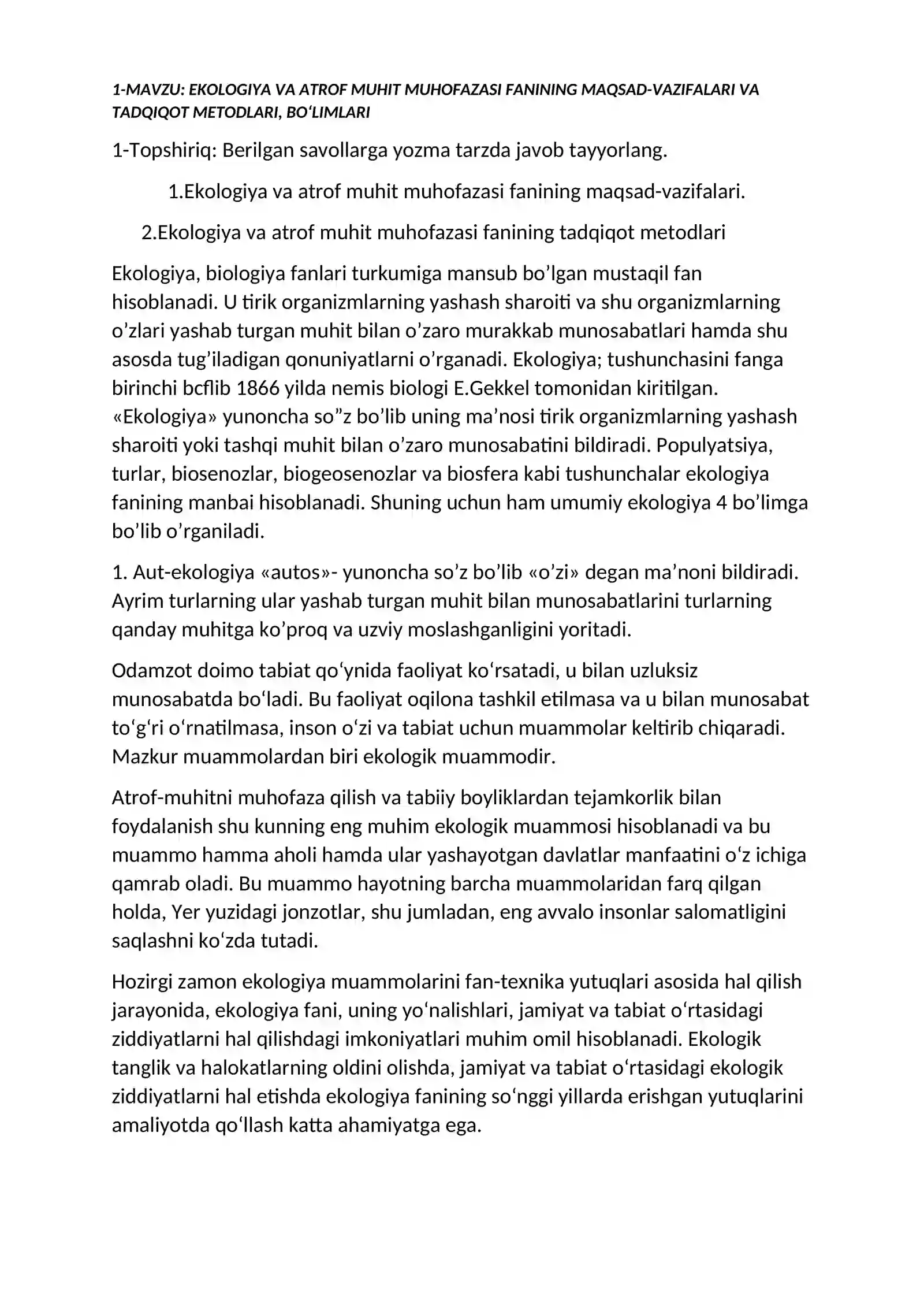 Ekologiya va Atrof Muhit Muhofazasi 2