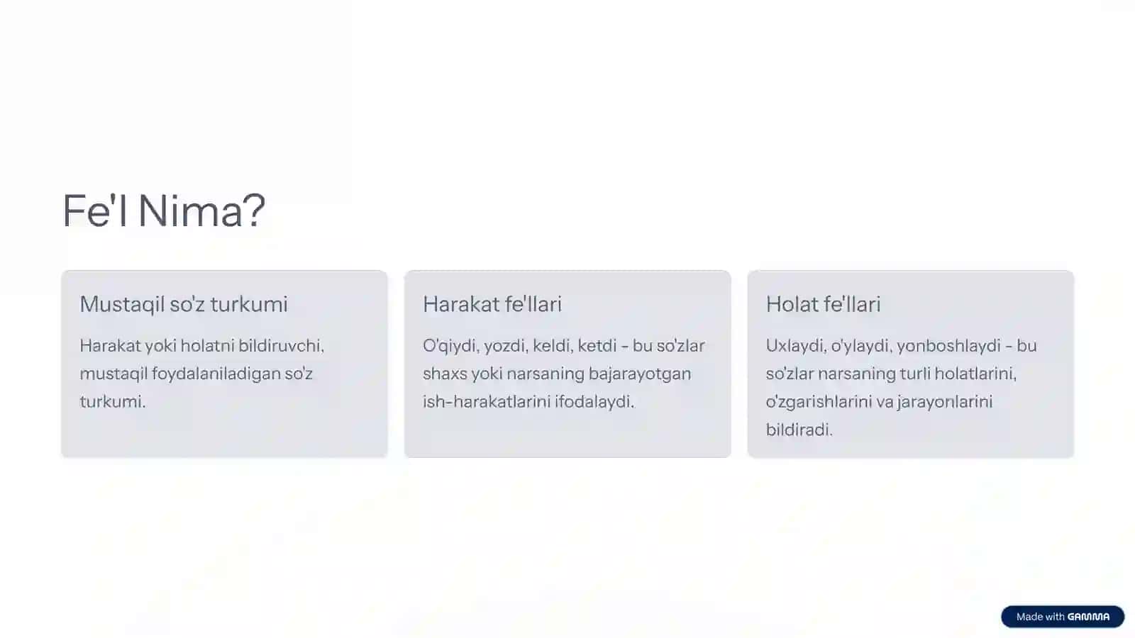 Fe'l So'z Turkumi: Harakat va Holat Tili 2