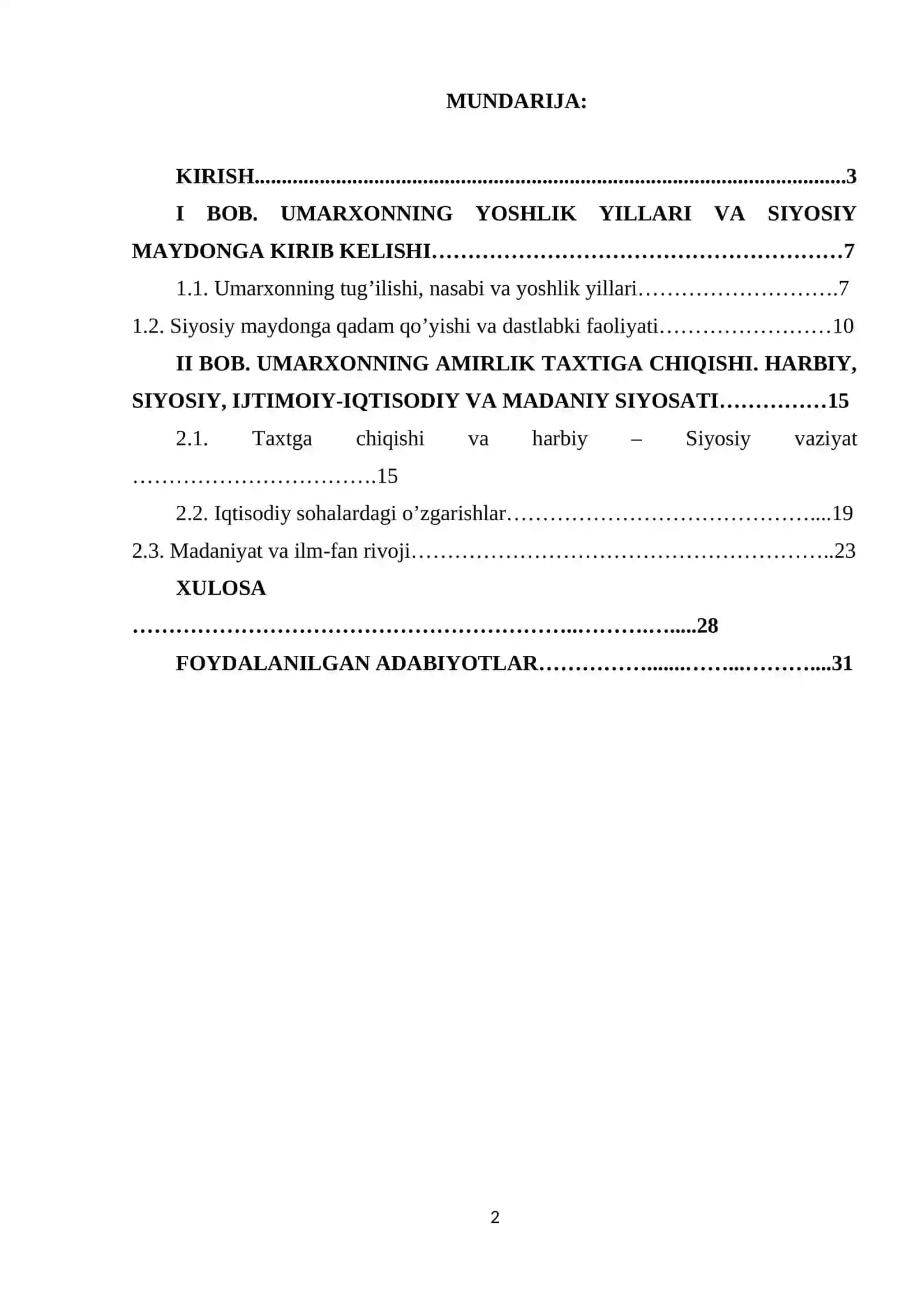 Umarxonning amirlik faoliyati 2