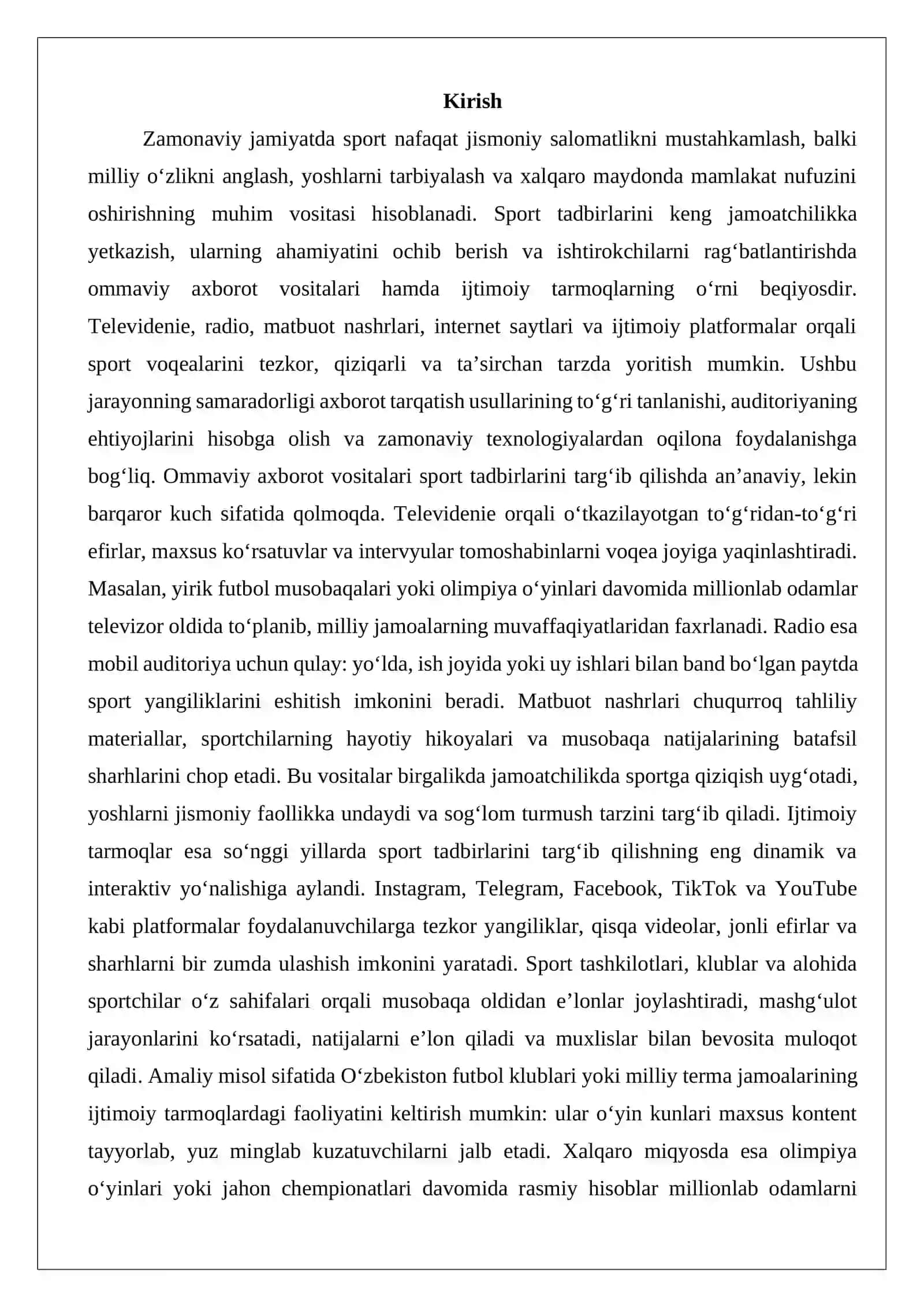 Sport tadbirlarini ommaviy axborot vositalari va ijtimoiy tarmoqlarda targ‘ib qilish 2