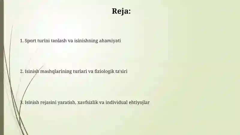 Tanlangan sport turi boʻyicha badan qizdirish mashqlarini tuzish 2