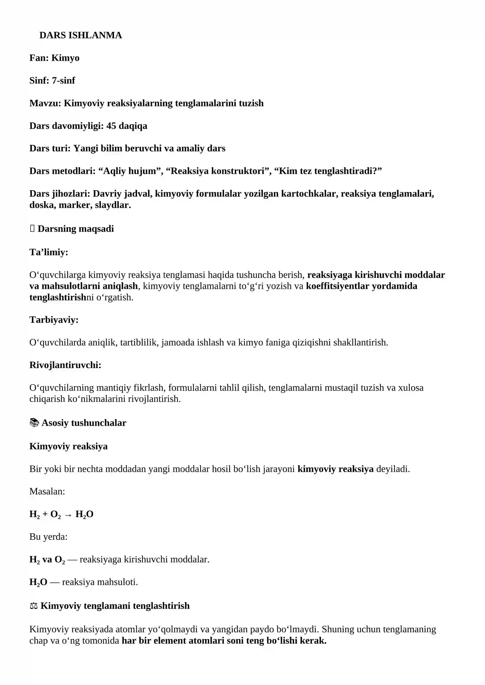 Kimyoviy reaksiyalarning tenglamalarini tuzish 2