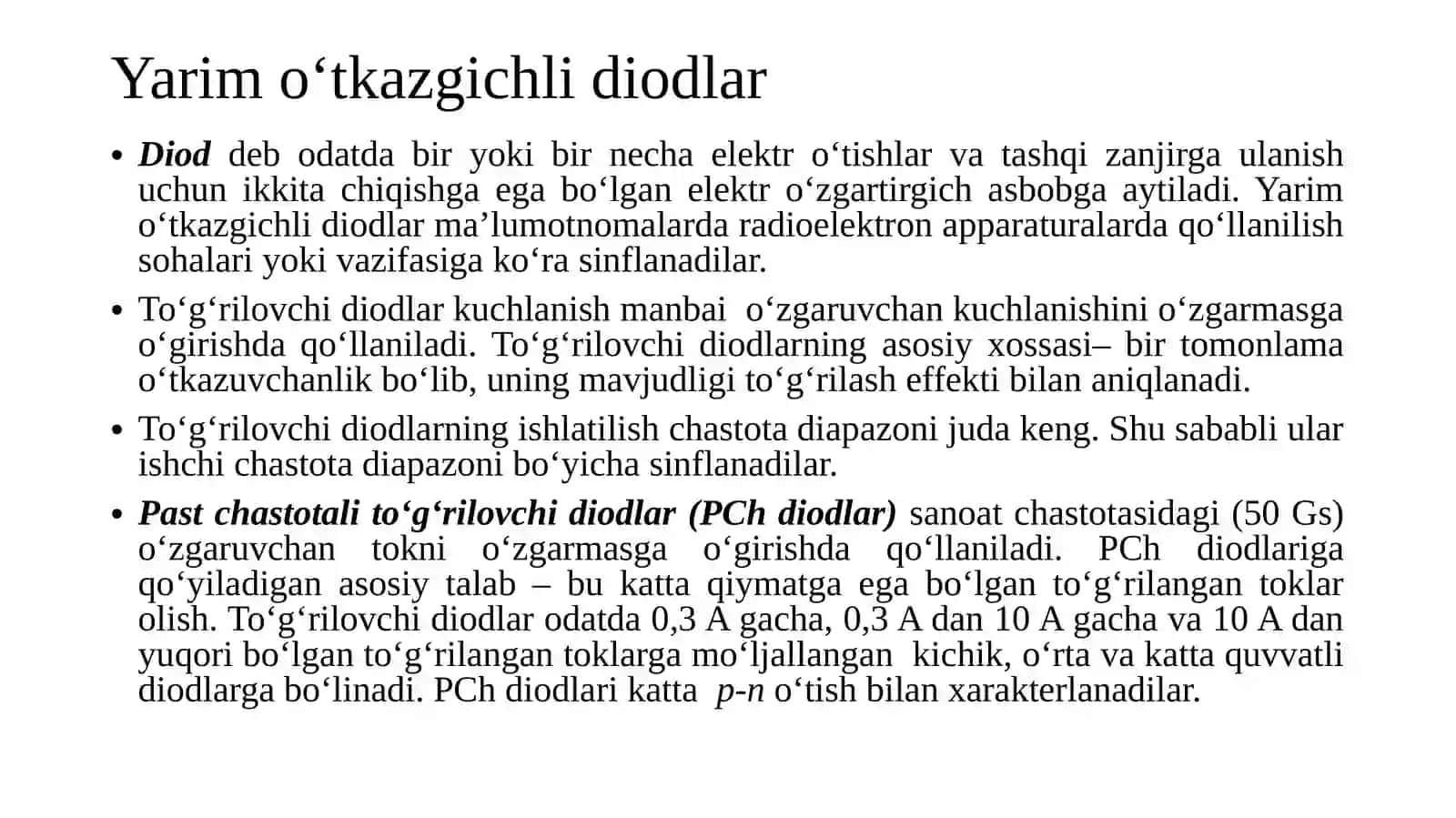 Yarim o‘tkazgichli diodlar. 2