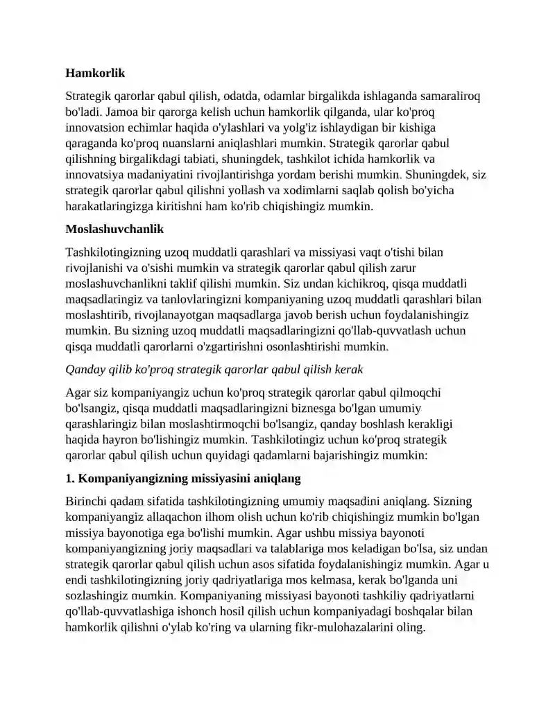 Strategik qarorlar qabul qilish 2