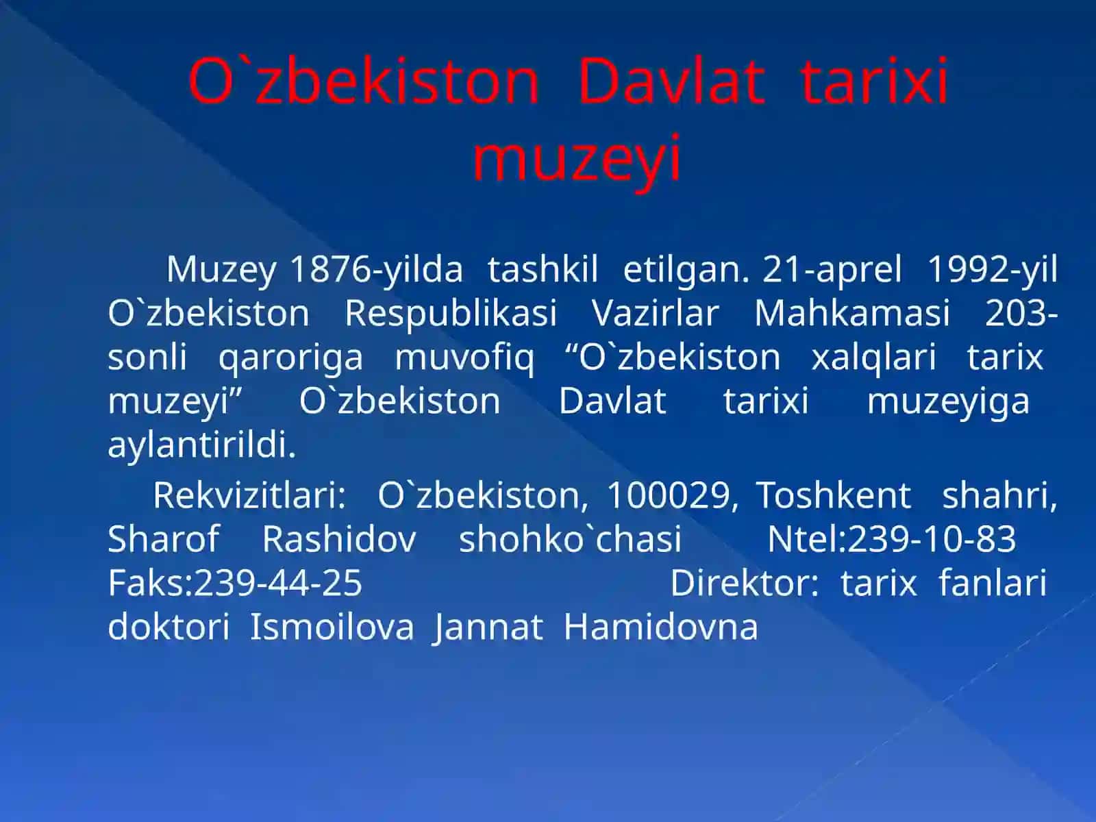 Toshkent shahrida joylashgan muzeylar 2
