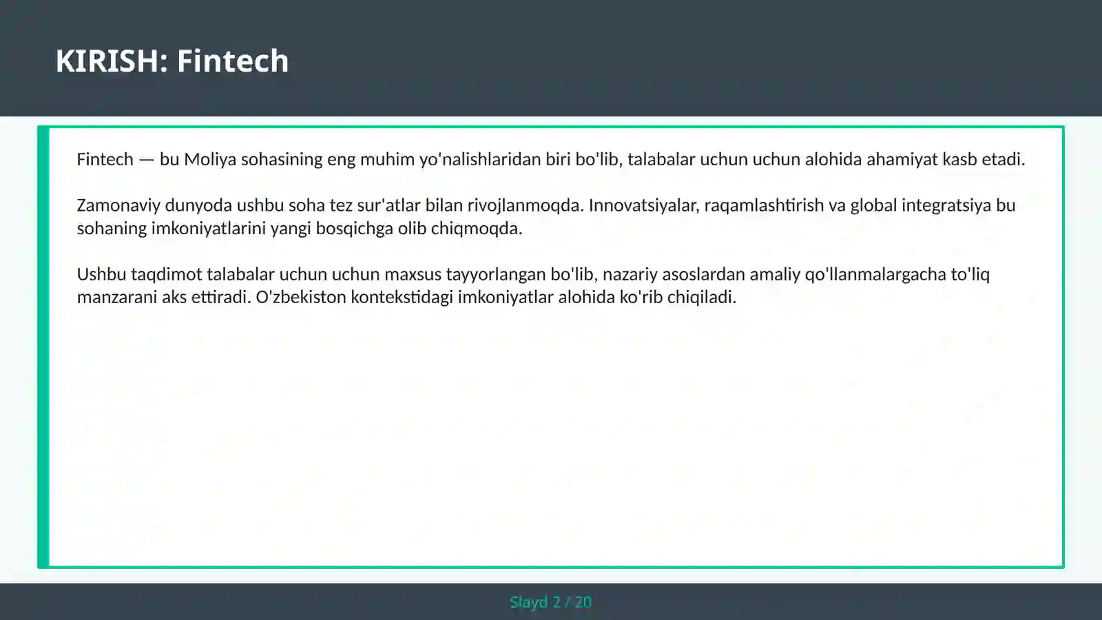 Fintech talabalar uchun 2