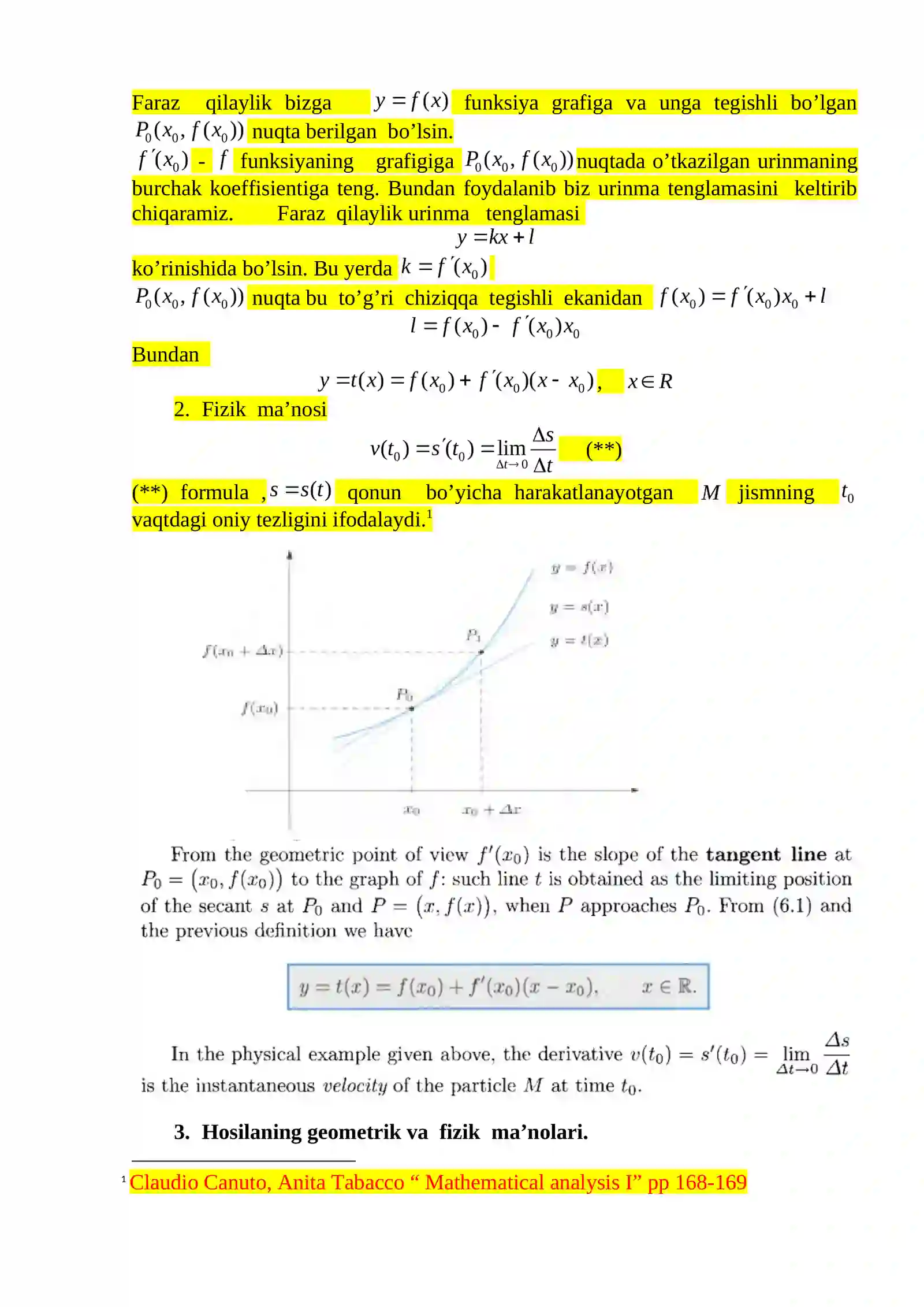 FUNKSIYA HOSILANING GEOMETRIK VA FIZIK MA’NOSI 2