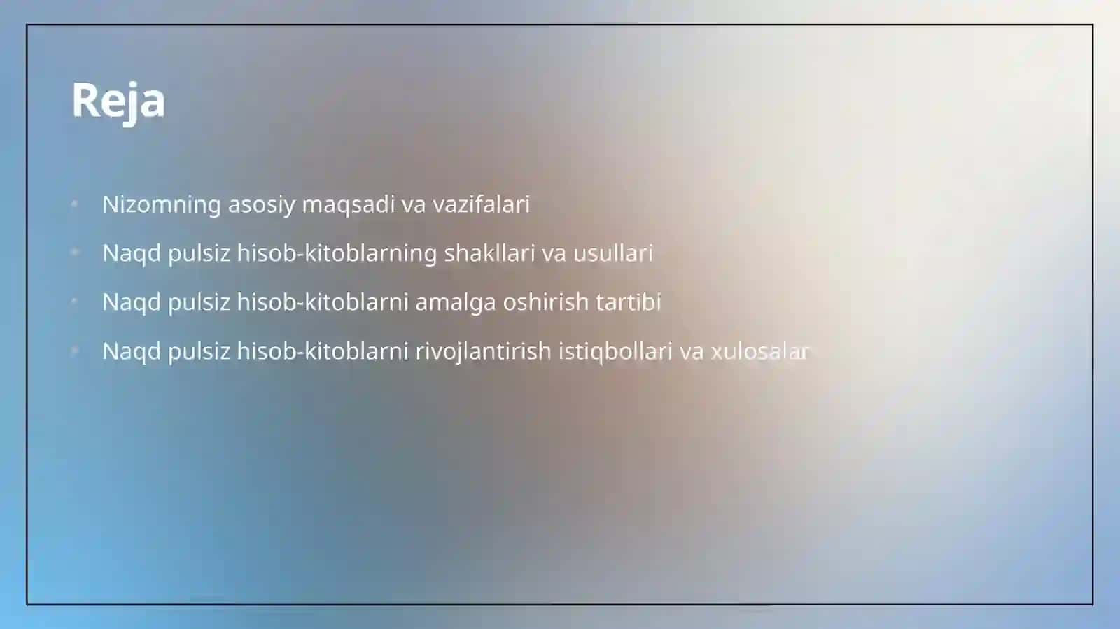 O’zbekiston Respublikasi naqd pulsiz hisob-kitoblari to’g’risida 2