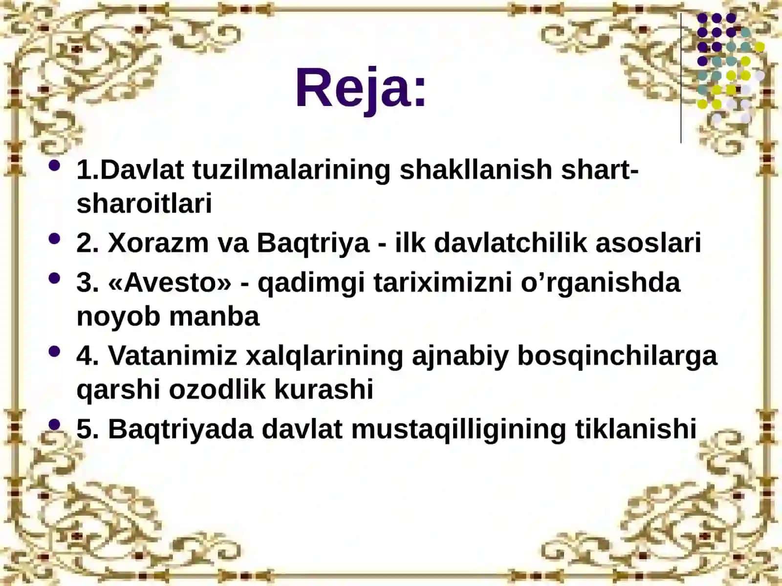 O'zbekiston davlatchiligining shakllanishi asoslari 2