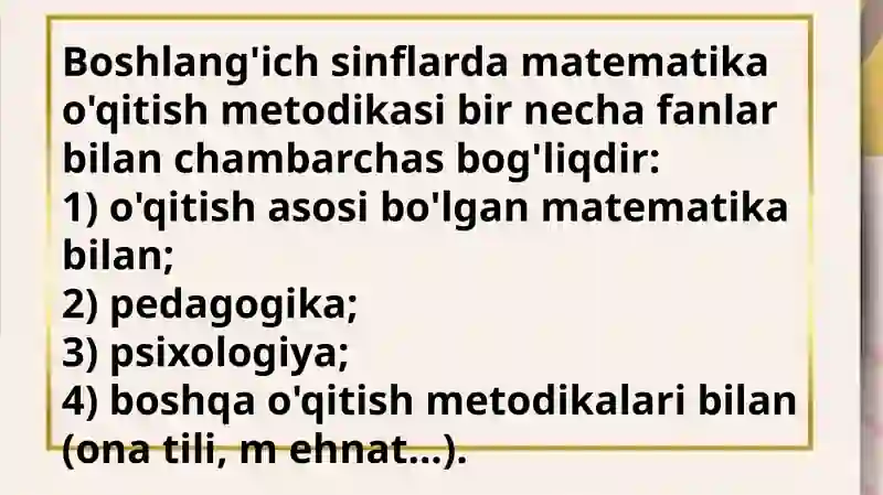 Boshlang'ich sinflarda matematika o'qitish metodikasi 2