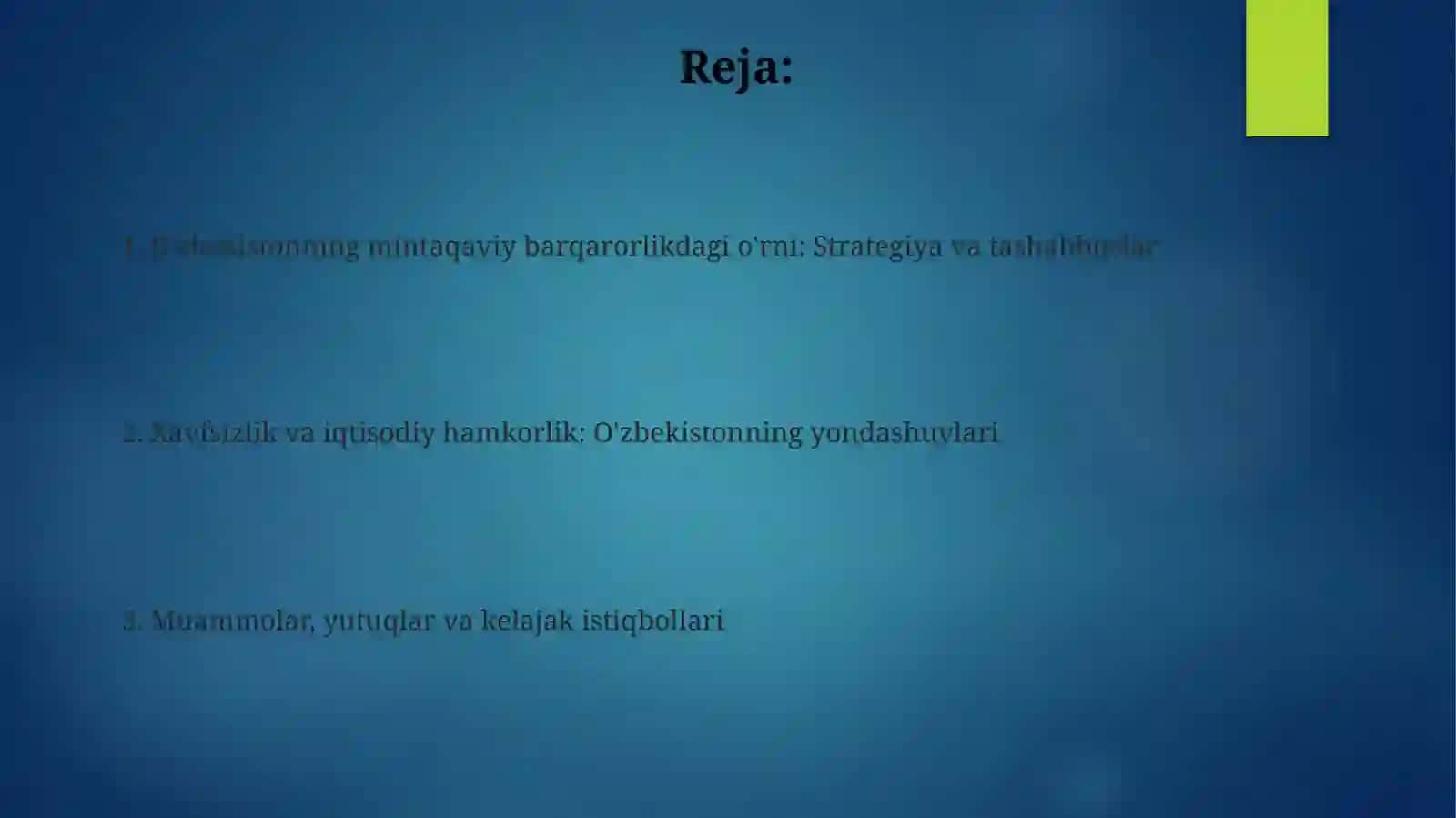 O'zbekistonning Markaziy Osiyoda tinchlik va barqarorlikni ta’mınlashdagi o'rnı 2