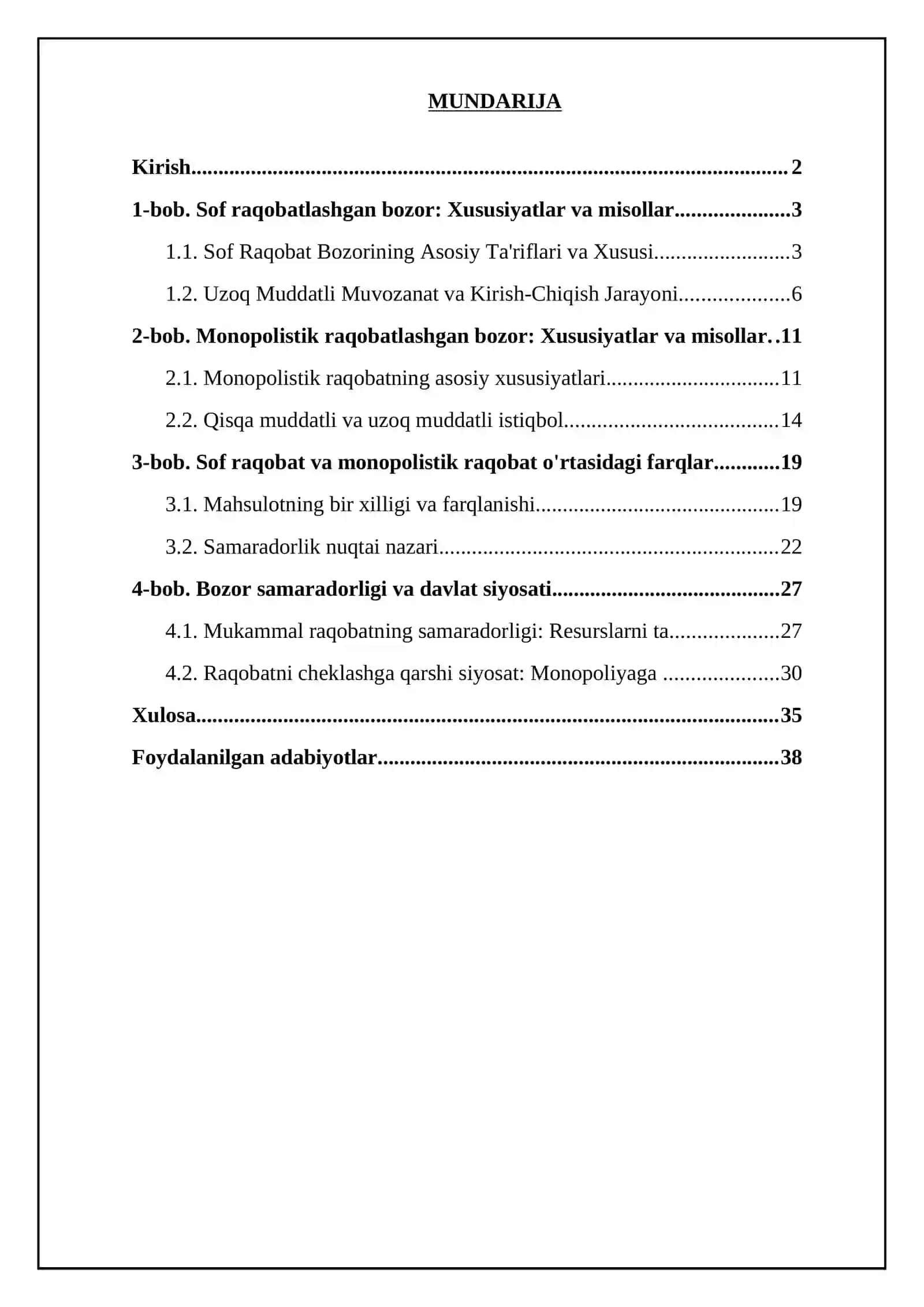 Mavzu: Sof raqobatlashgan va monopolistik raqobatlashgan bozorlar 2
