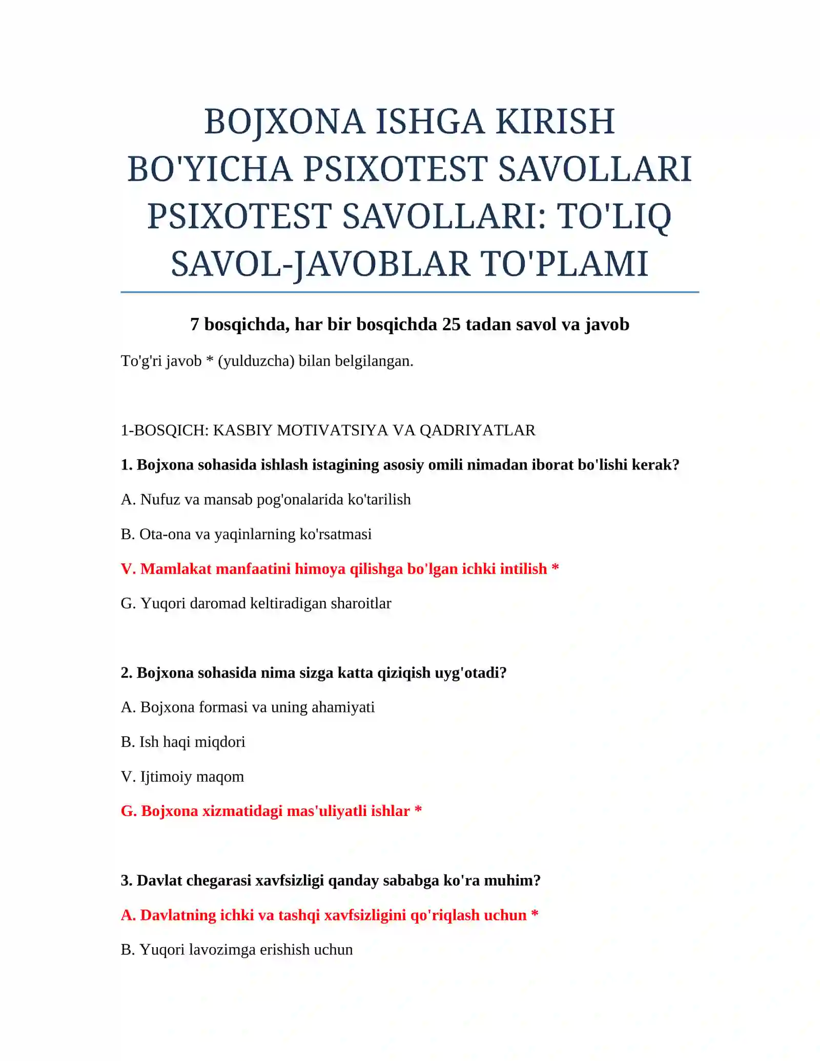 PSIXOTEST SAVOLLARI 2
