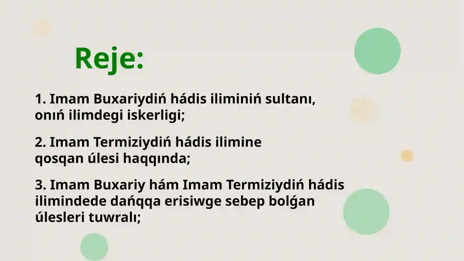 "Imam Buxariy hám Imam iy hádis ilimine qosqan úleslerin salıstırıw analizi" 2