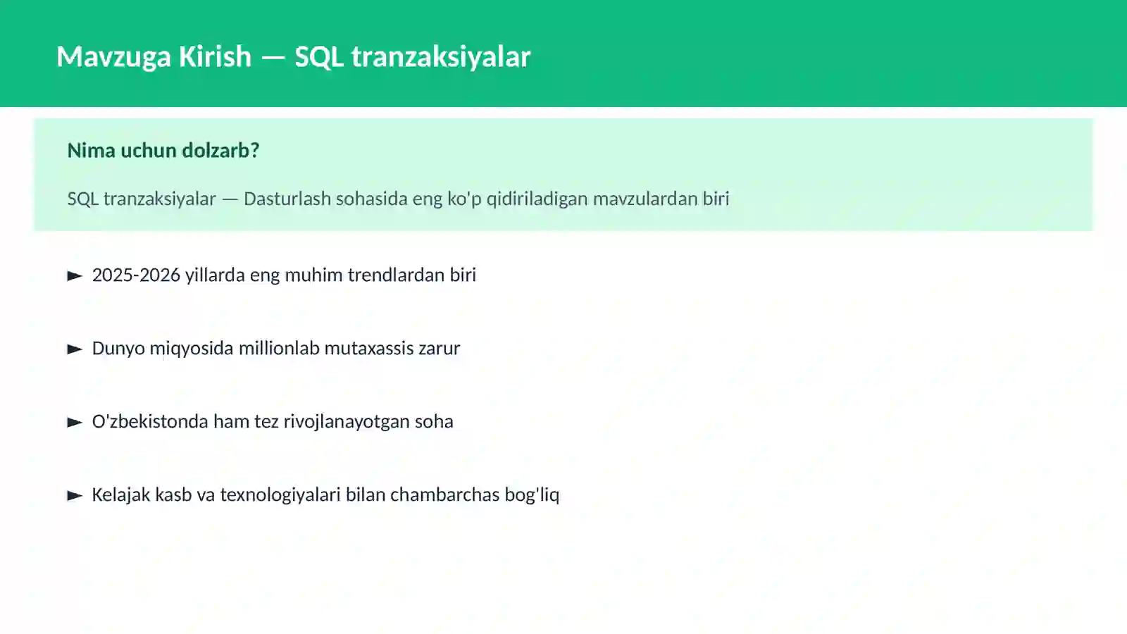 SQL tranzaksiyalar 2