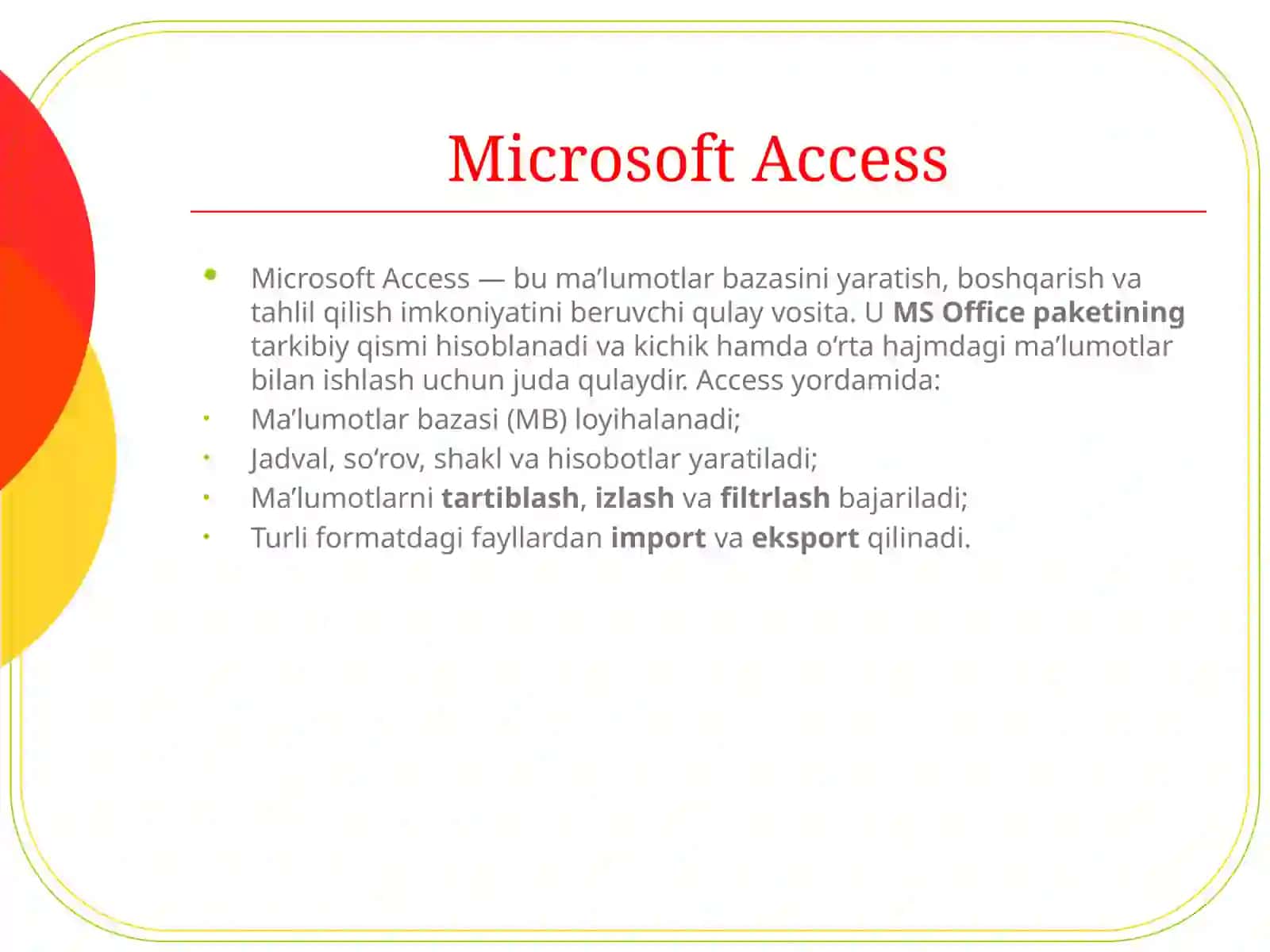 Microsoft Access’da Ma’lumotlar Bazasini Loyihalash 2
