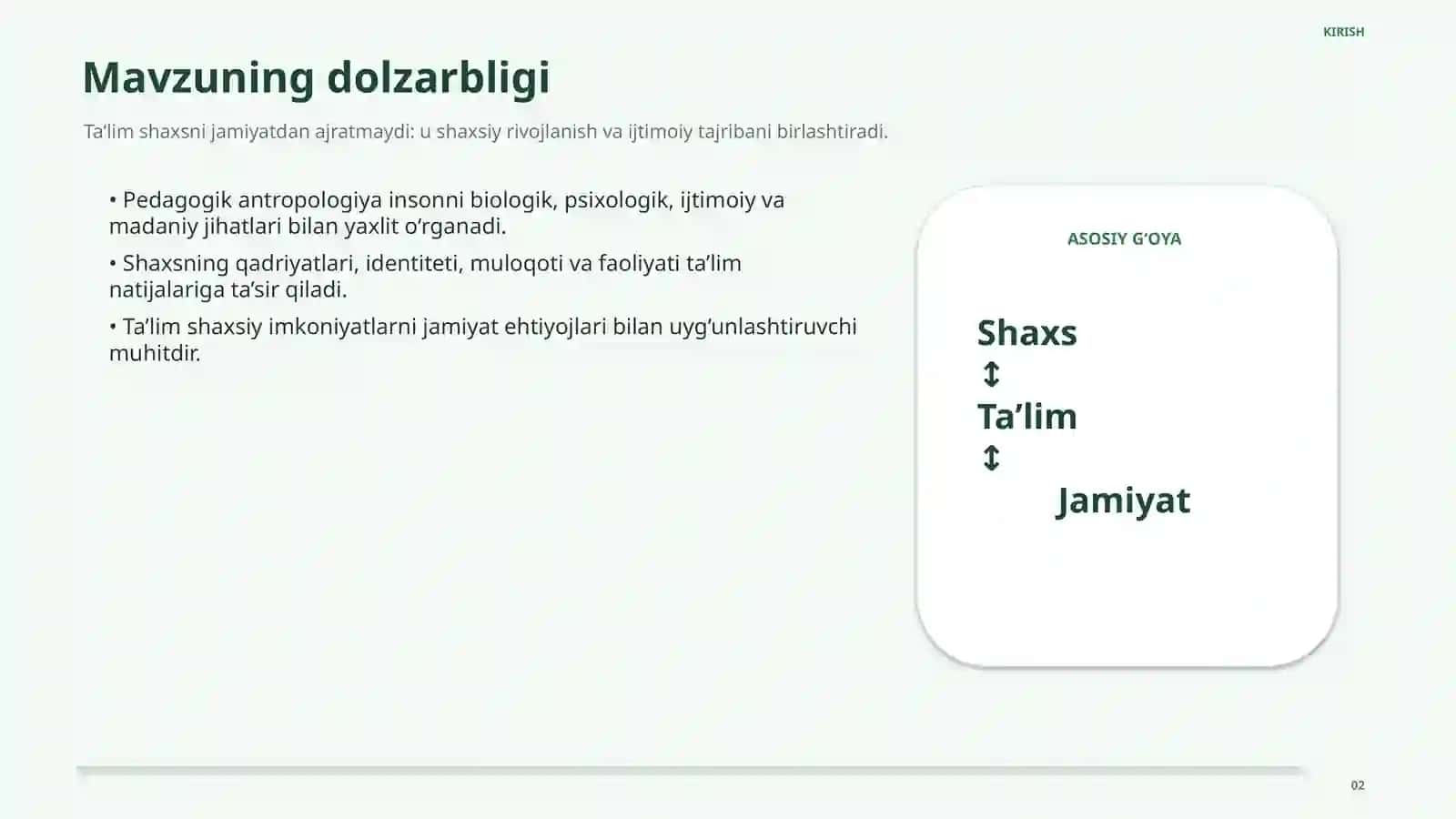 Pedagogik antropologiya - shaxs va jamiyat integratsiyasi omili sifatida 2