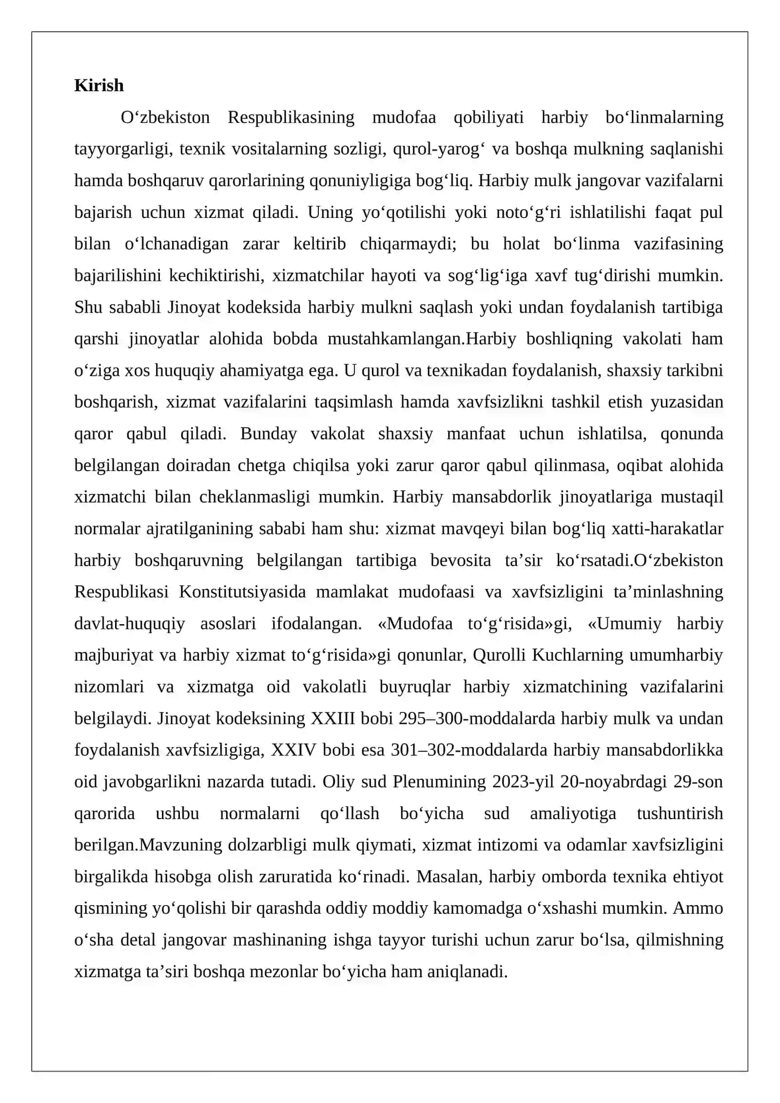 Harbiy mulkni saqlash yoki undan foydalanish tartibiga qarshi jinoyatlar va harbiy mansabdorlik jinoyatlari 2