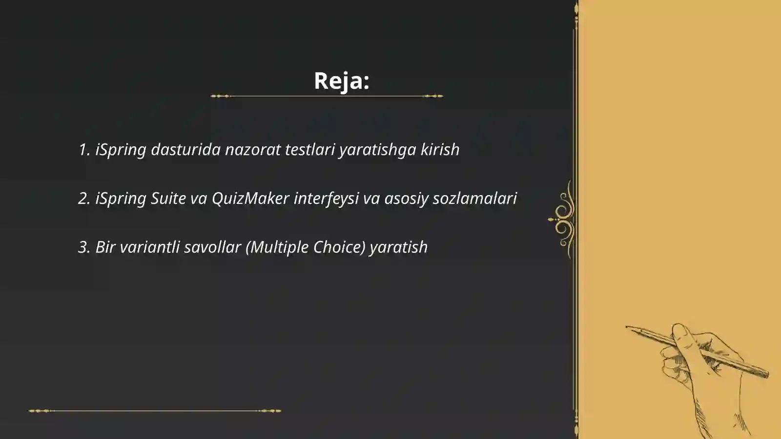 iSpring dasturida nazorat testlari yaratish 2