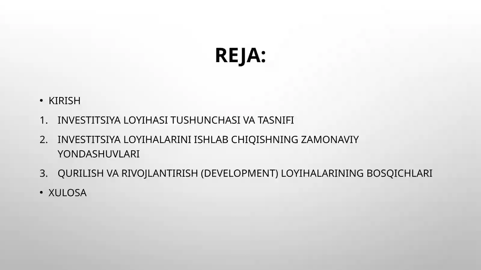 Investitsiya loyihalarini ishlab chiqish metodologiyasi va asosiy bosqichlari 2