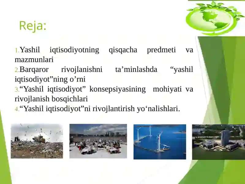 Yashiliqtisodiyotning qisqacha predmeti va mazmunlari 2
