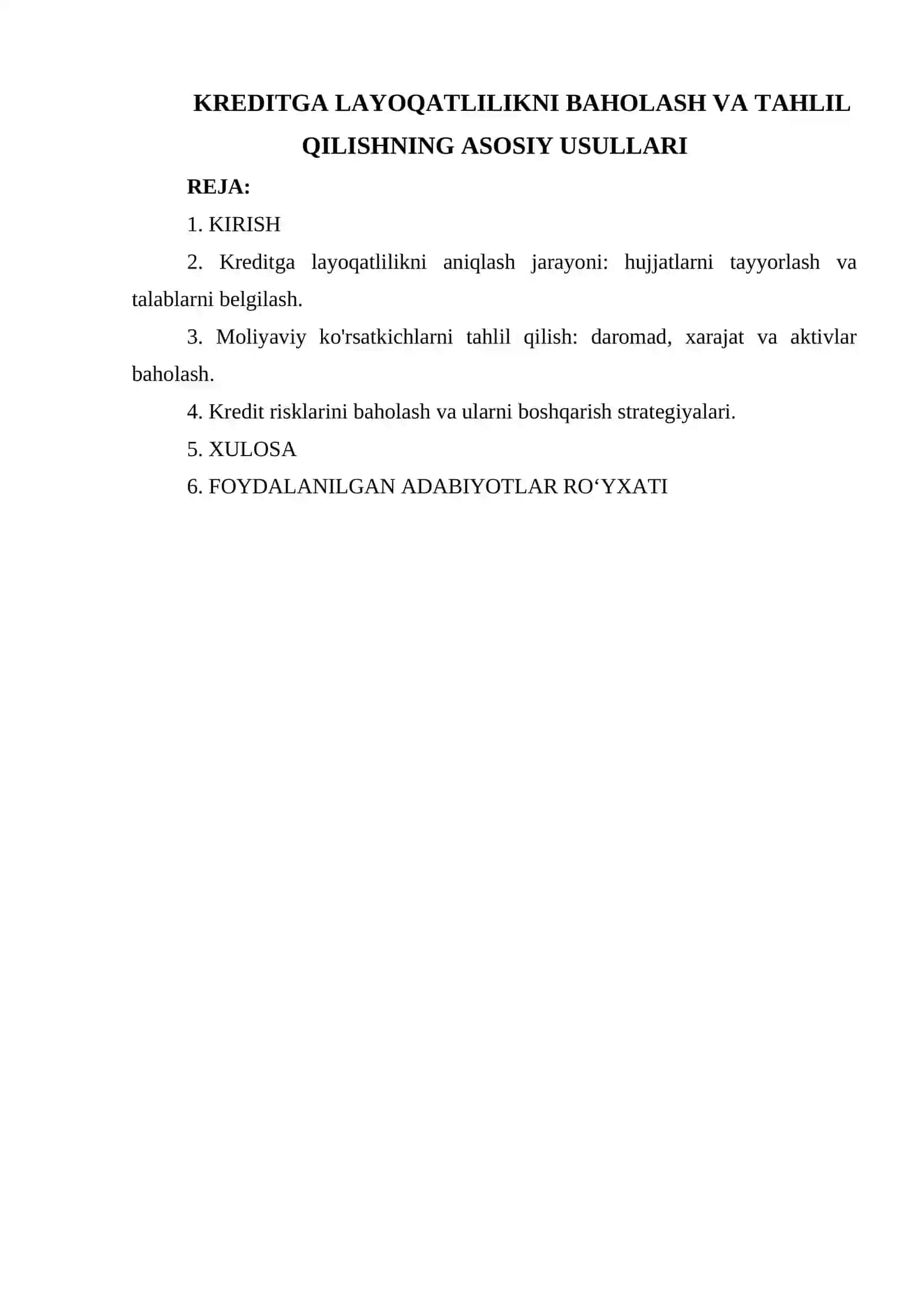 KREDITGA LAYOQATLILIKNI BAHOLASH VA TAHLIL QILISHNING ASOSIY USULLARI 2