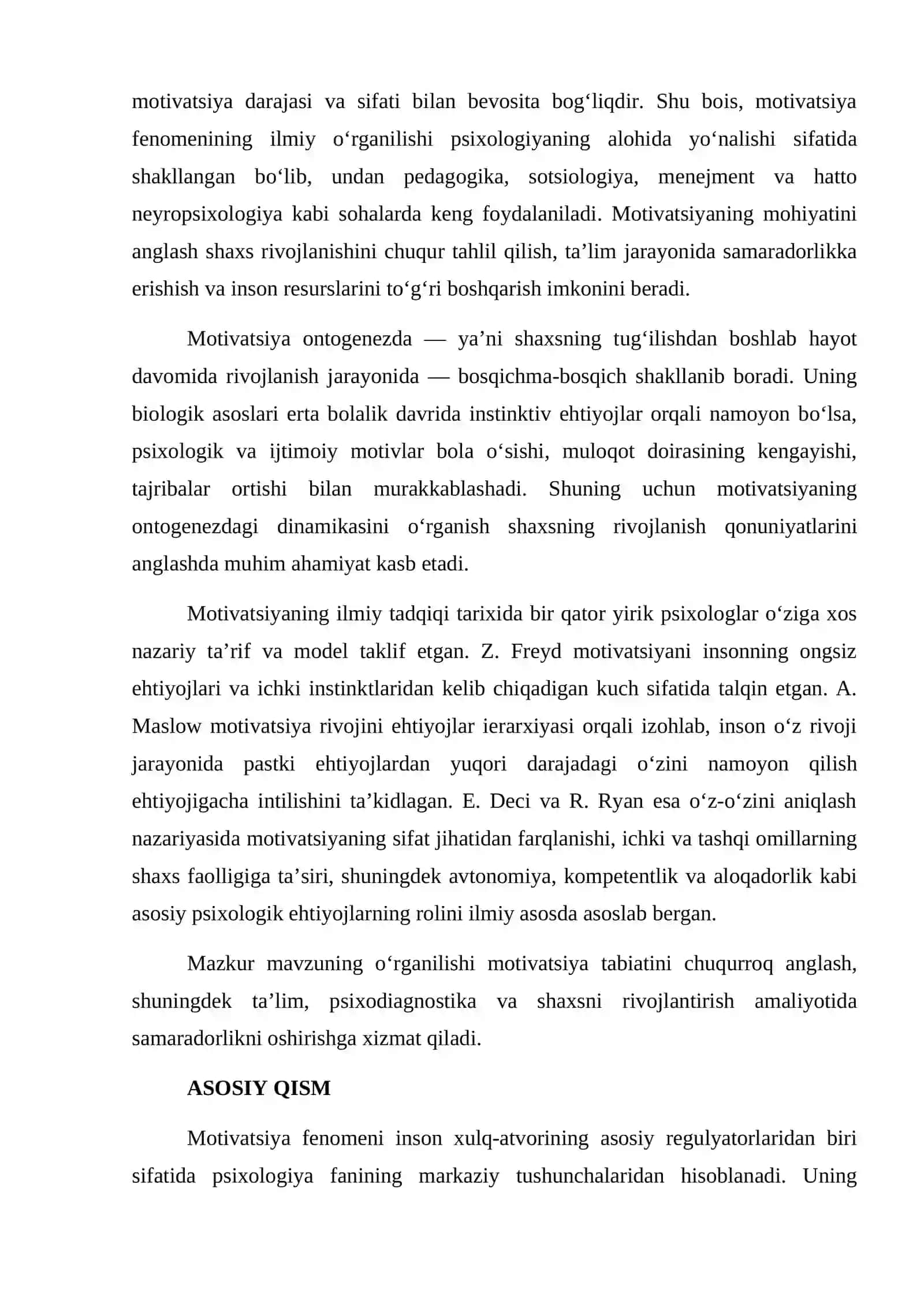 Motivatsiya tushunchasi va uning rivojlanishi: umumiy taʼrifi ontogenezda shakllanish bosqichlari va psixologik nazariyalari 2