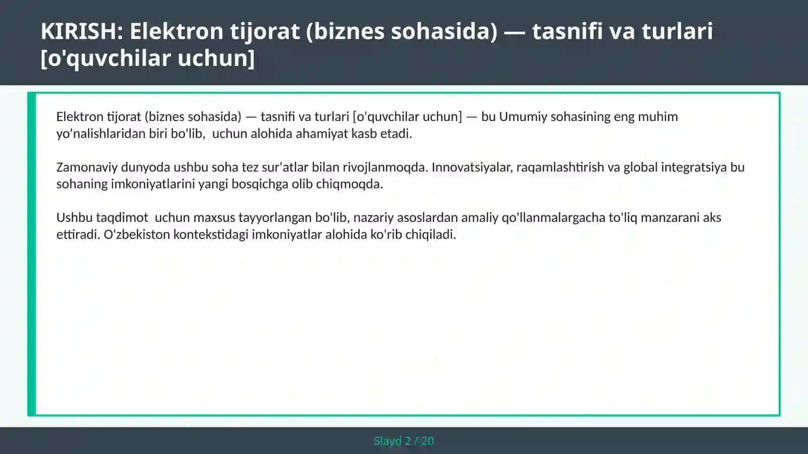 Elektron tijorat (biznes sohasida) — tasnifi va turlari [o'quvchilar uchun] 2