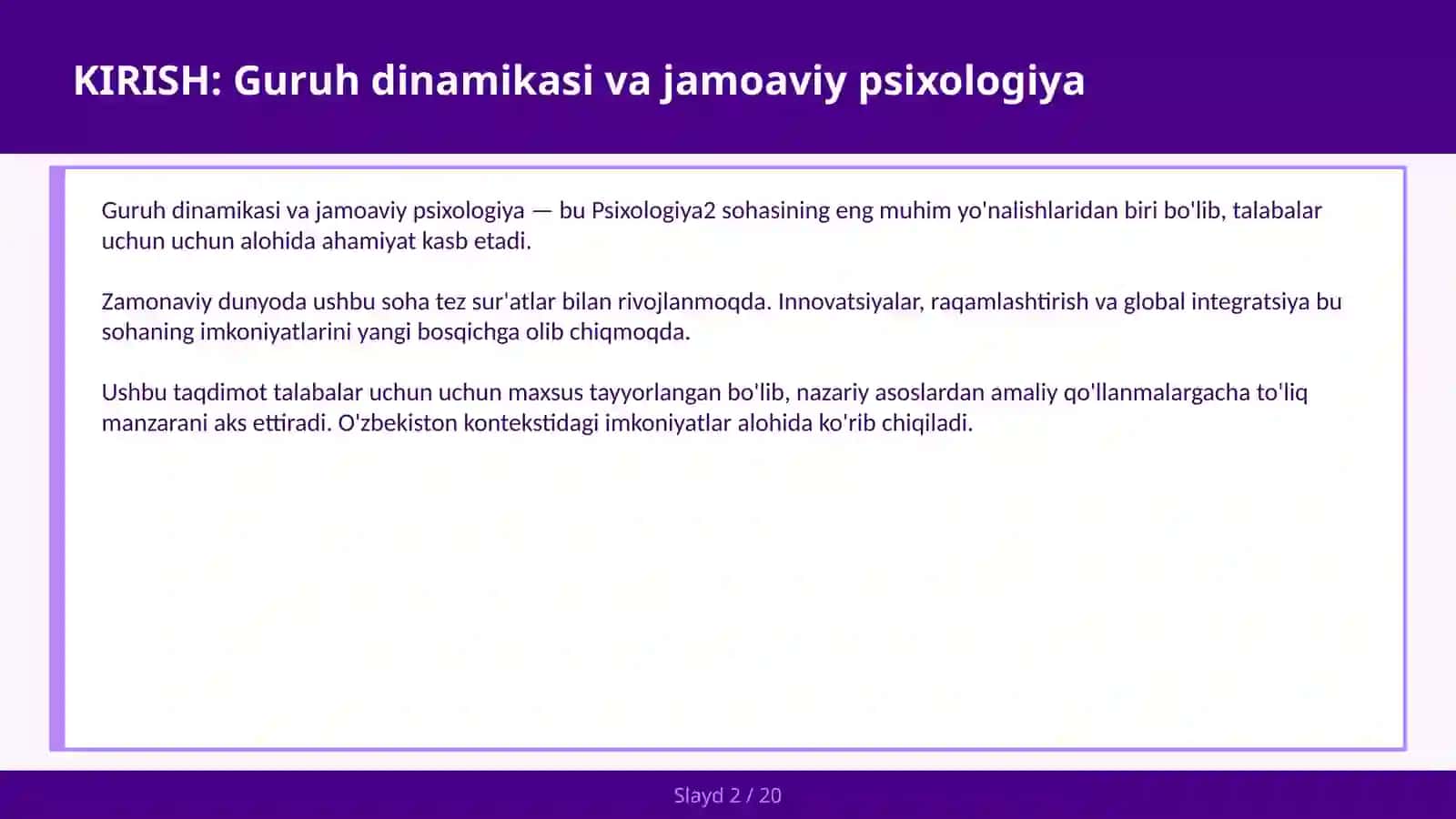 Guruh dinamikasi va jamoaviy psixologiya 2