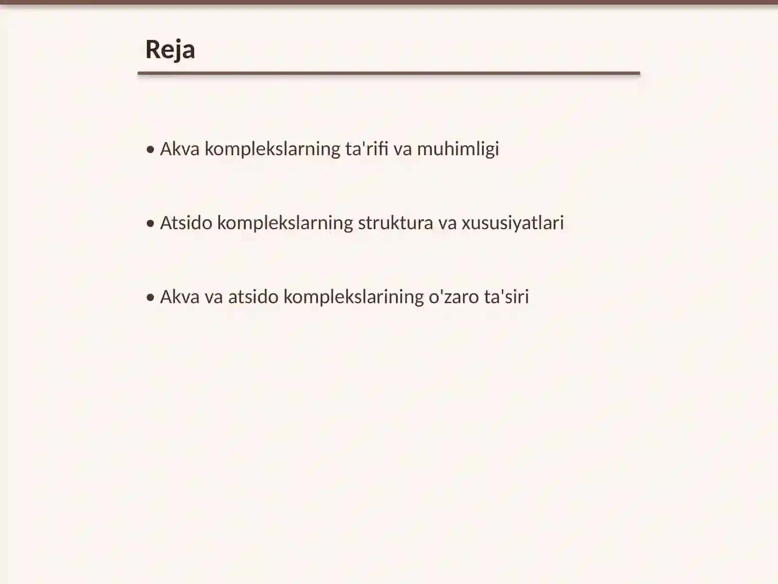 Akva va atsido komplekslarning hossalari 2