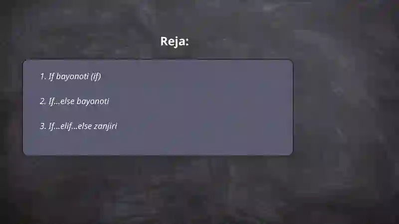 Pythonda tarmoqlanuvchi operatorlar 2