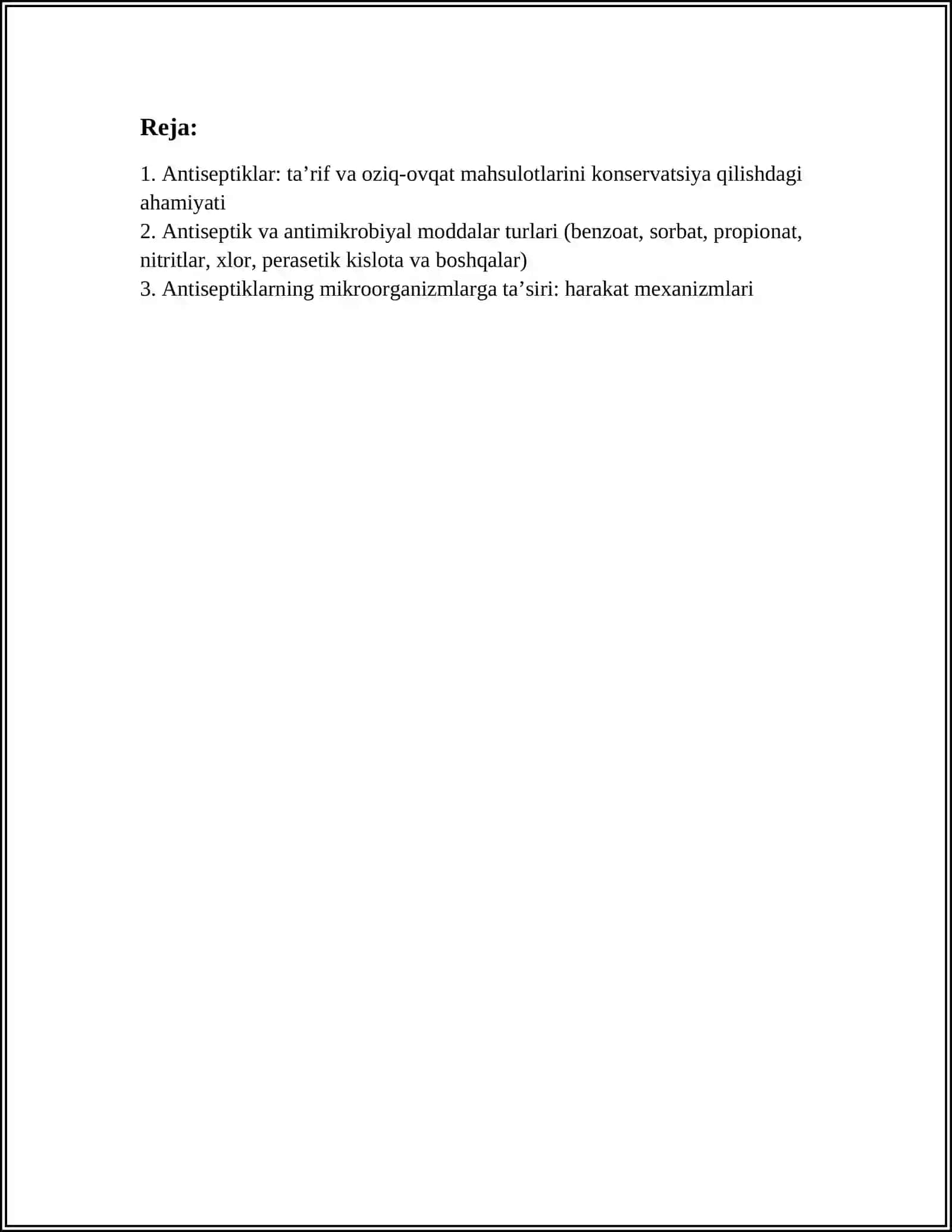 ANTISEPTIKLARNI OZIQ OVQAT MAHSULOTLARINI KONSERVALASHDA ISHLATILISHI 2