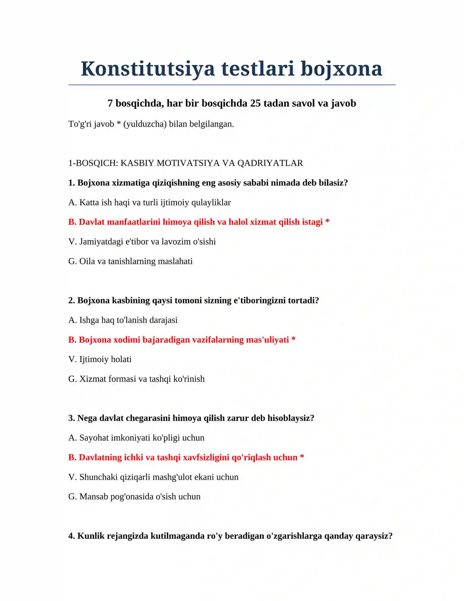 Konstitutsiya testlari bojxona 2