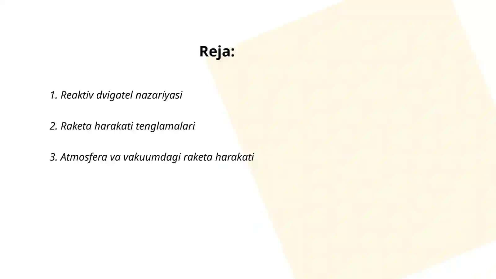 O'zgaruvchan massali jism harakati.Raketa harakati 2