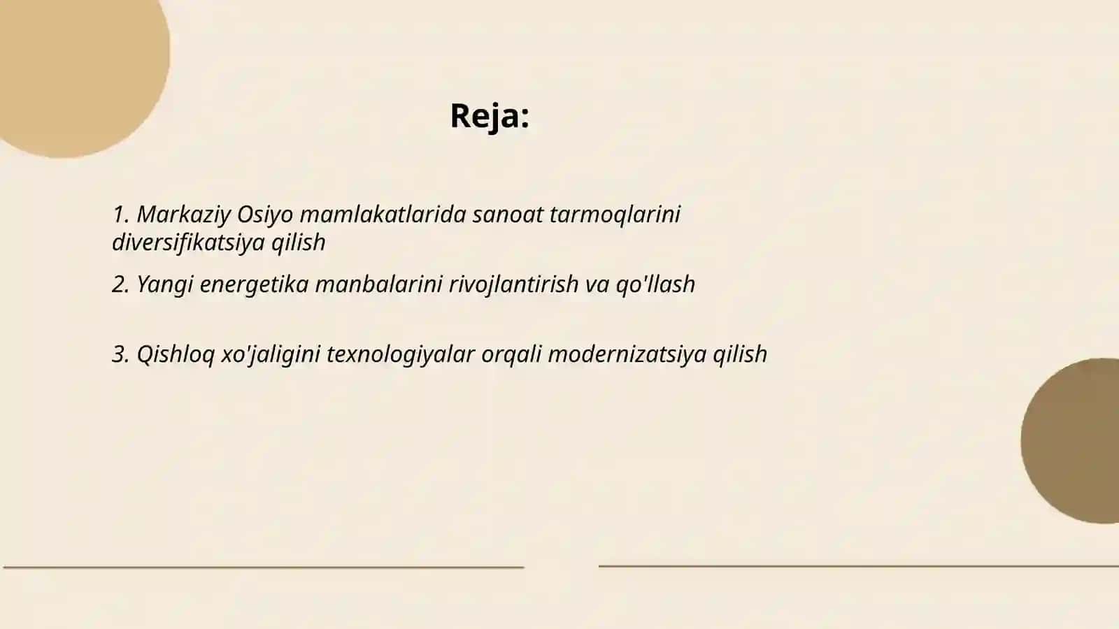 Markaziy Osiyo mamlakatlari iqtisodiyotini modernizatsiyalash xususiyatlari va ustuvor yo'nalishlari 2