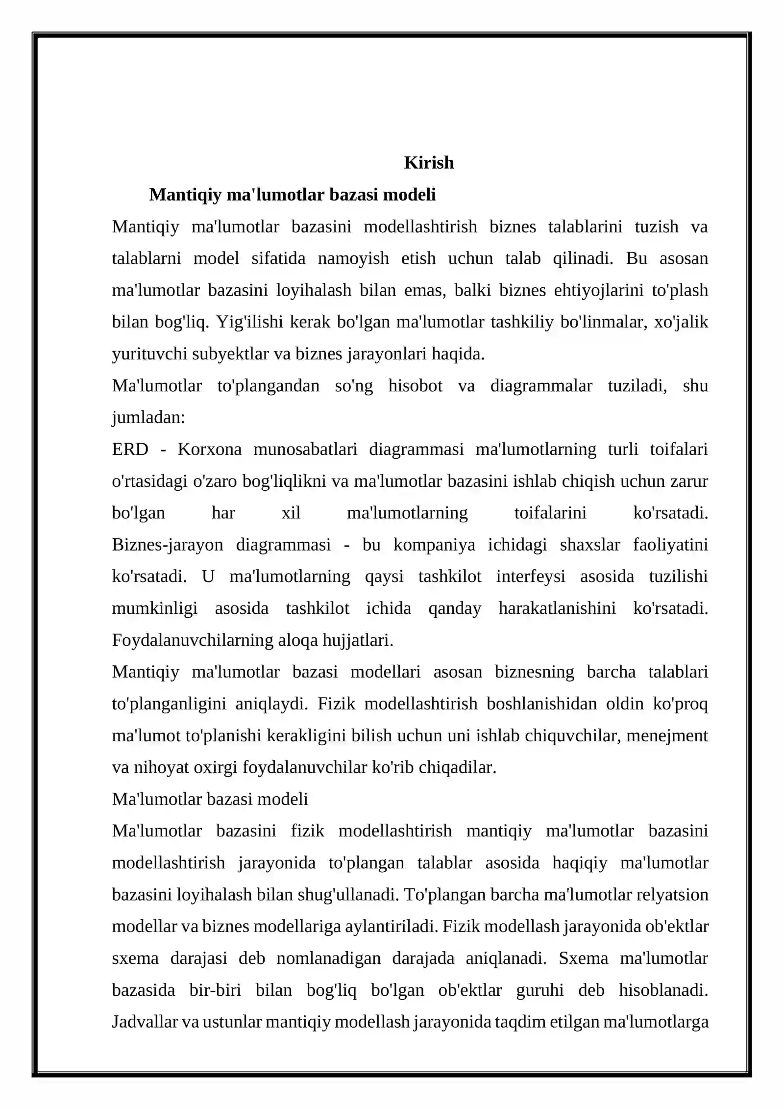 MA’LUMOTLAR BAZASI TEXNOLOGOYALARI FANIDAN “XTB(Xalq ta’lim bo’limi”) MB loyihalash mavzusida KURS ISHI 2