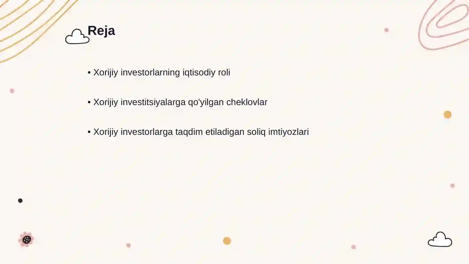 Xorijiy investorlarga beriladigan imtiyozlar va kafolatlar 2