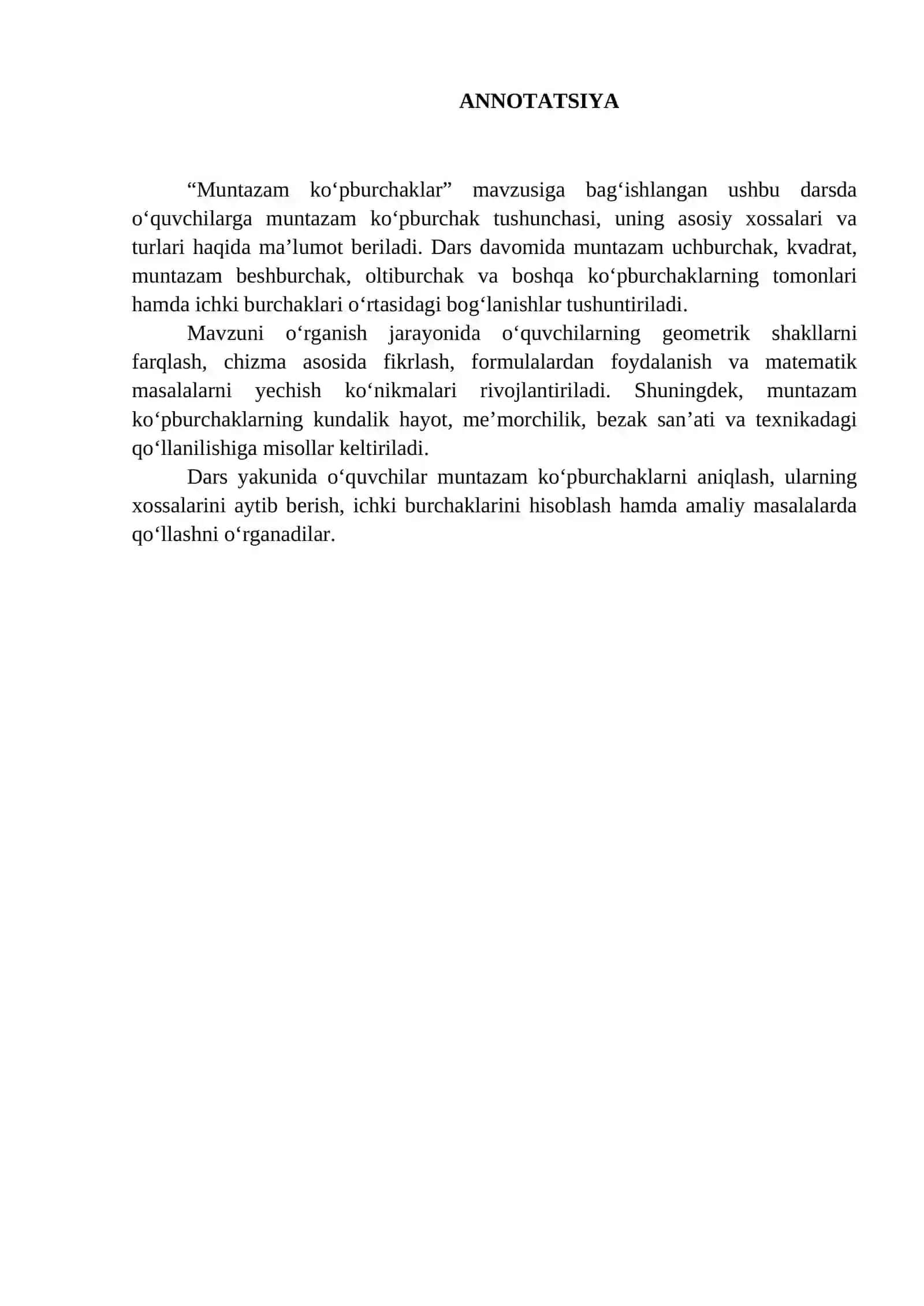 Muntazam ko‘pburchaklar (9-sinf) 2