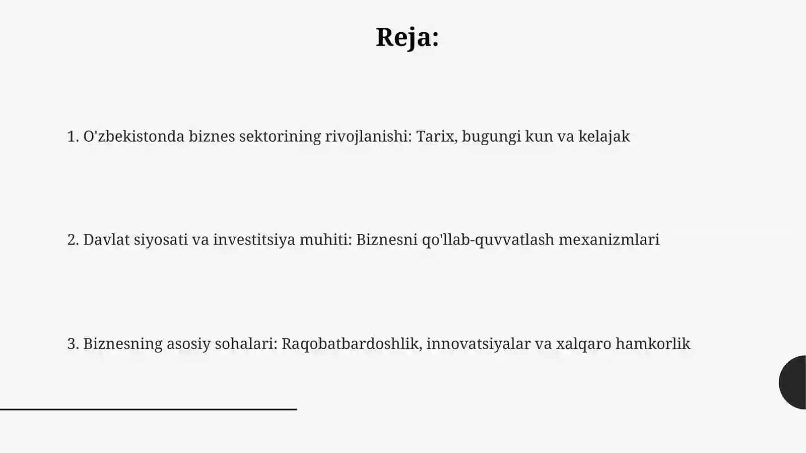 O'zbekiston Respublikasida biznes sohasini rivojlanishiga e'tibor 2