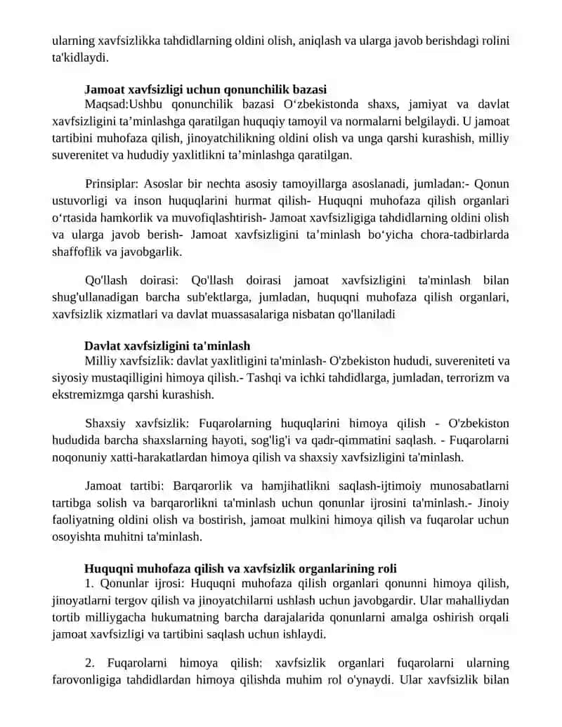 O'Zbekistonda Shaxs, Jamoat Va Davlatning Xavfsizligini Ta'Minlashning Huquqiy Asoslari 2