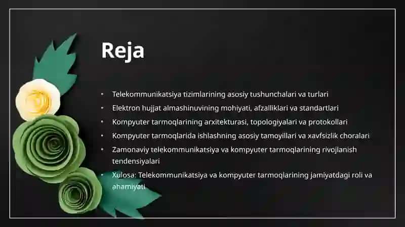 Telekommunikatsion tizimlar. Efektron hujjat almaslainuvi. Kompyuter tarmoqlari va ularda ishlash. 2