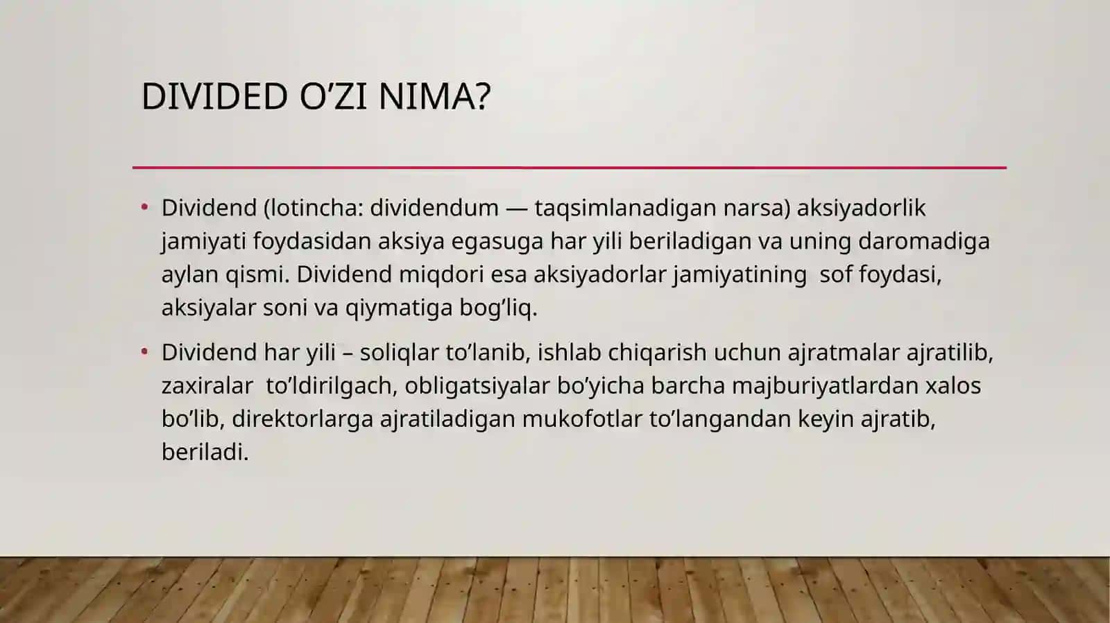 Dividend siyosati va ichki moliyalashtirish 2