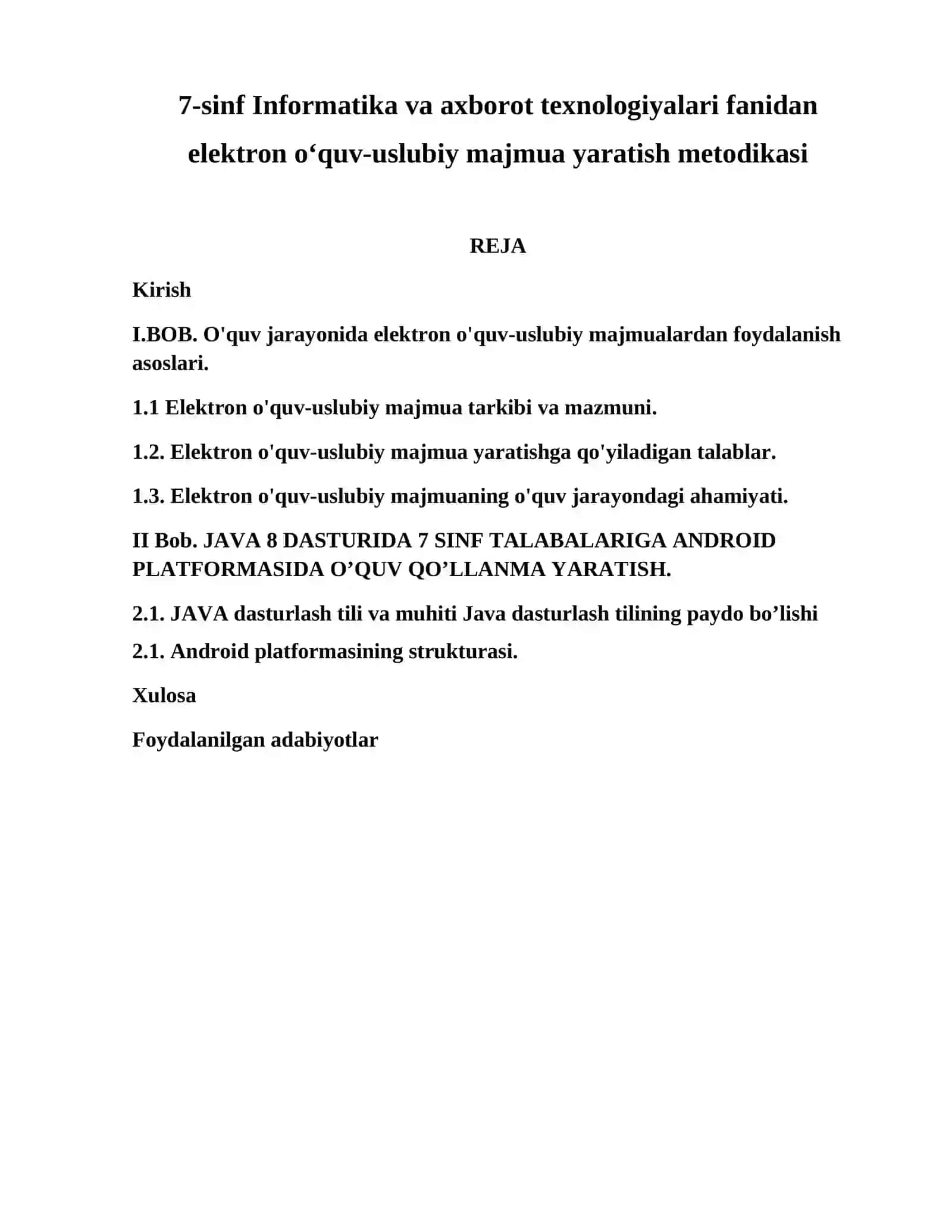 7-sinf Informatika va axborot texnologiyalari fanidan elektron o‘quv-uslubiy majmua yaratish metodikasi 2