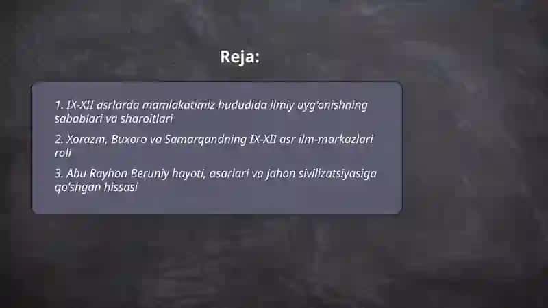 IX-XII asrlarda Mamalakatimiz Hududida Ro'y Bergan Uyg'onish (Renessans) 2