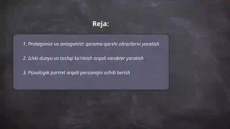 Adabiyotda harakter yaratish 2